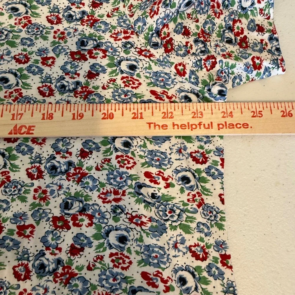 La Cera Women 1X Floral Cotton Knit Short Sleeve Shift Dress Red Blue Cotagecore